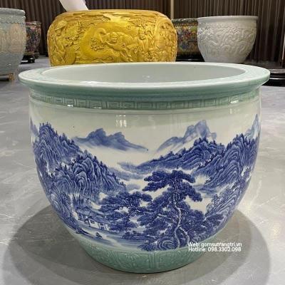 THỐNG SỨ MEN NGỌC HỌA TIẾT SƠN THỦY